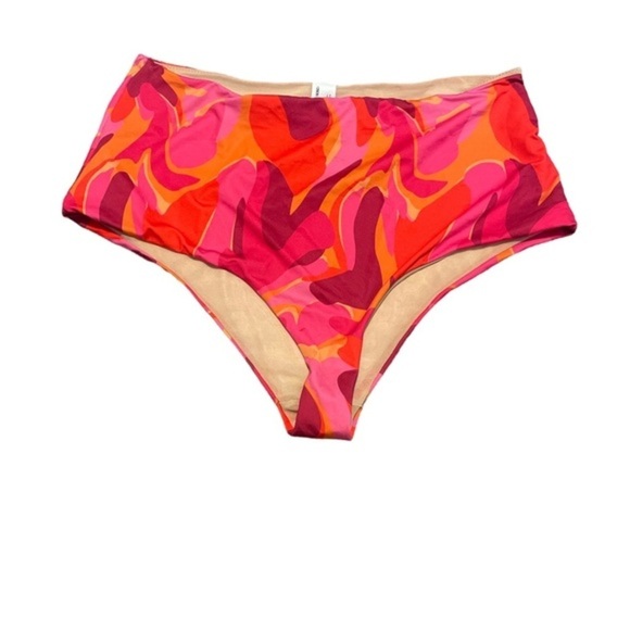 ASOS DESIGN Bikini Curve high waist swim bottom abstract Pink print New size 14 - Picture 1 of 7